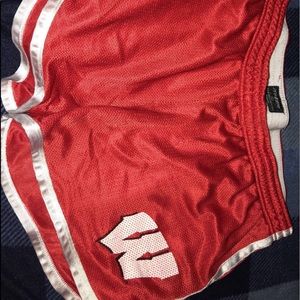 Wisconsin Badgers athletic shorts.